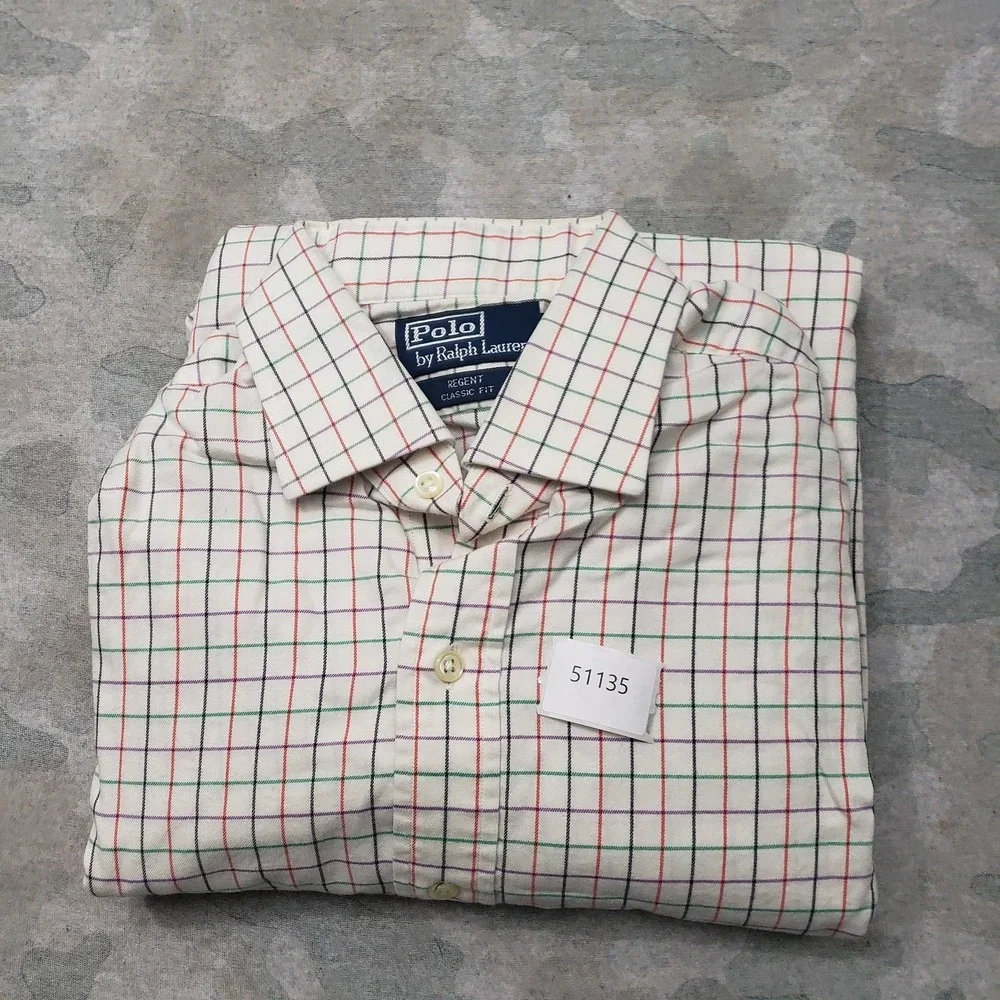 Polo Ralph Lauren Shirt Mens Large Beige Regent Classic Fit Long Sleeve Button